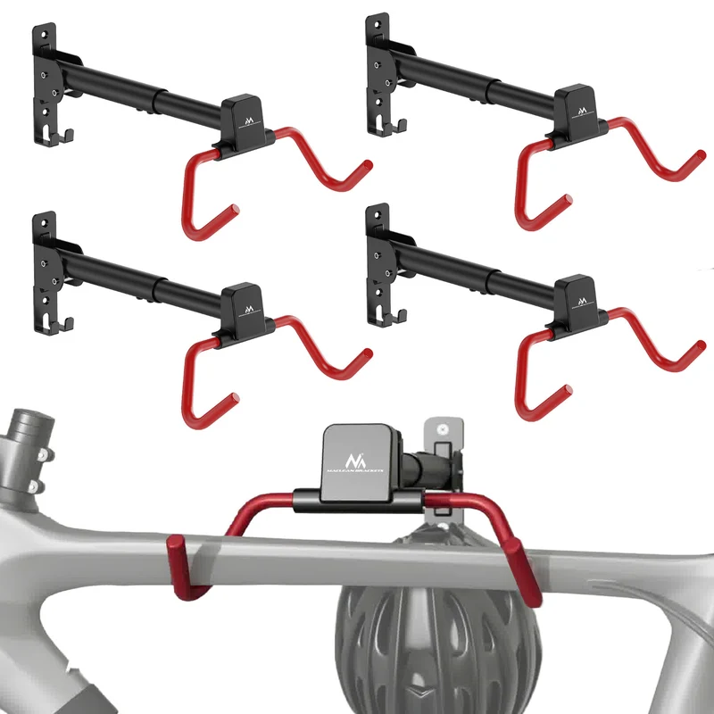 Support mural pour vélos Maclean, horizontal, en acier, charge maximale 30 kg, angle réglable, MC-172, lot de 4