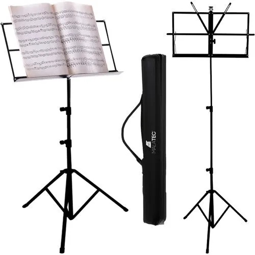 Opvouwbare en verstelbare muziekblad standaard in opbergtas zwart