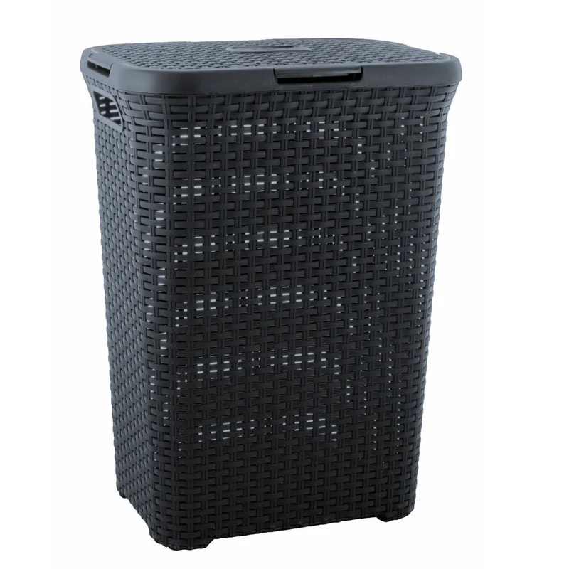 Panier à linge Curver, design ajouré, 60L, gris foncé, Natural Style