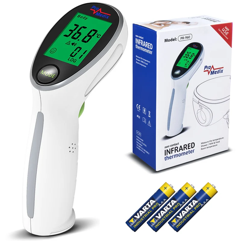 Promedix PR-960 thermomètre médical infrarouge sans contact + 2x AAA Varta Industrial batteries