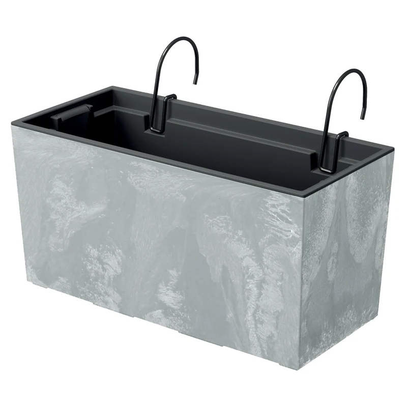 Bac à fleurs avec crochets et insert Prosperplast Urbi Case Beton Effect DUC400EW-422U couleur béton