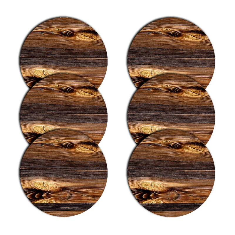 Set de tapis de table Bertoni, 6 pièces, rond, 33 cm, Bois