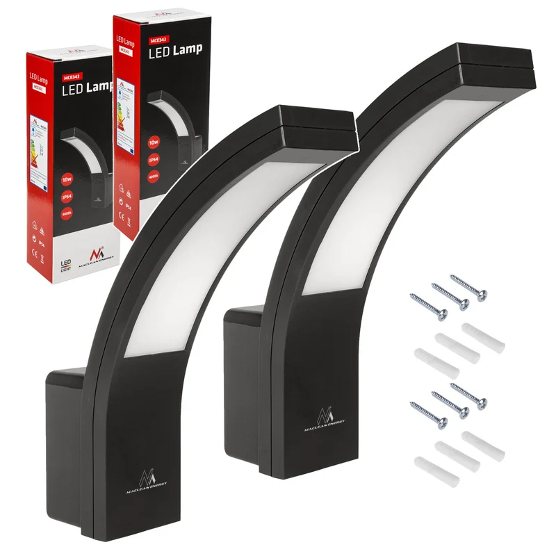 Lampe LED d'extérieur Maclean, 800 lm, IP54, 10 W, lumière blanche naturelle (4000 K), couleur noire, MCE343 B, lot de 2