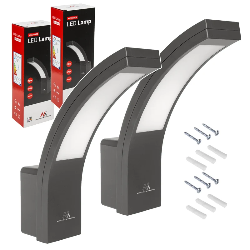 Lampe d'extérieur LED Maclean, 800 lm, 10 W, lumière blanche naturelle (4000 K), couleur grise, MCE343 GR, lot de 2