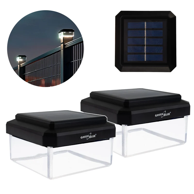 Lampe solaire LED sur poteau GreenBlue, 100 x 100 mm, capot en forme d'enveloppe, 3200 K, GB128 WW, lot de 2