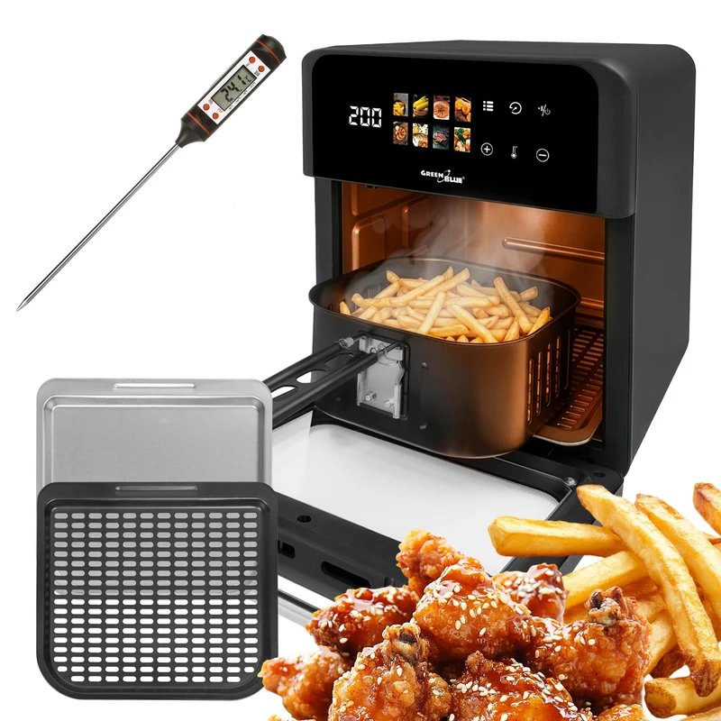 Friteuse sans huile AIR FRYER GreenBlue, puissance 1800 W, capacité 10 l, 8 programmes, accessoires, minuterie, GB950 + thermomètre/sonde pour aliments, GreenBlue GB178