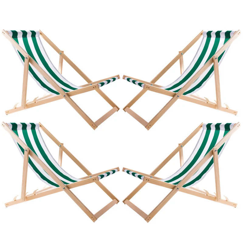 Ensemble de quatre chaises longues, rayures vertes, Woodok, assemblées
