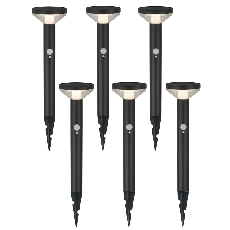 Lampe solaire LED Maclean, avec capteur, 3 modes, plug-in, Li-ion 18650, IP44, 3,7V, 1200 mAh, Noir, MCE465 B, 6 pièces