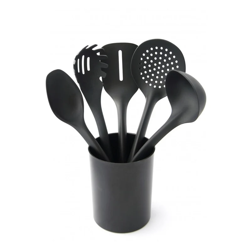Set de 5 ustensiles de cuisine + récipient de 15 cm noir Practic Handy
