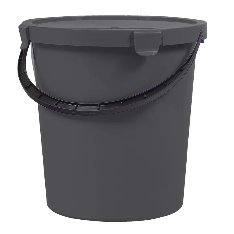 Seau Plast Team Berry 5L avec couvercle et poignée, gris foncé