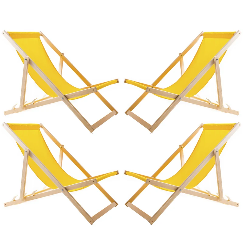 Ensemble de quatre chaises longues, jaunes, Woodok, assemblées