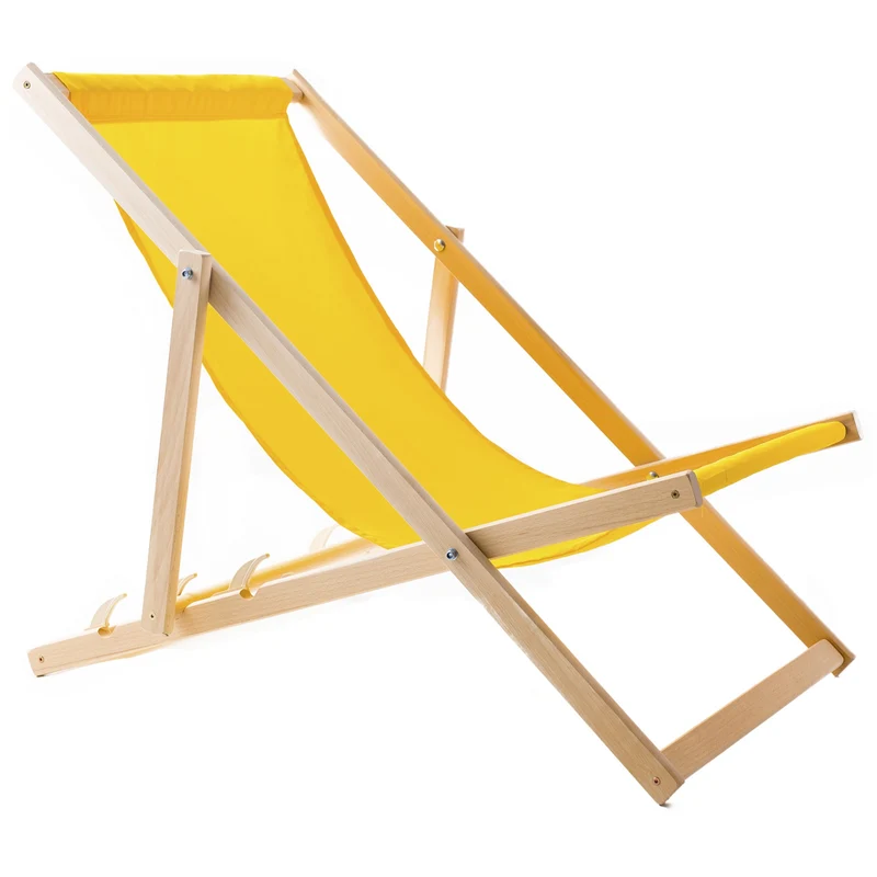 WOODOK chaise longue de plage en hêtre avec tissu jaune