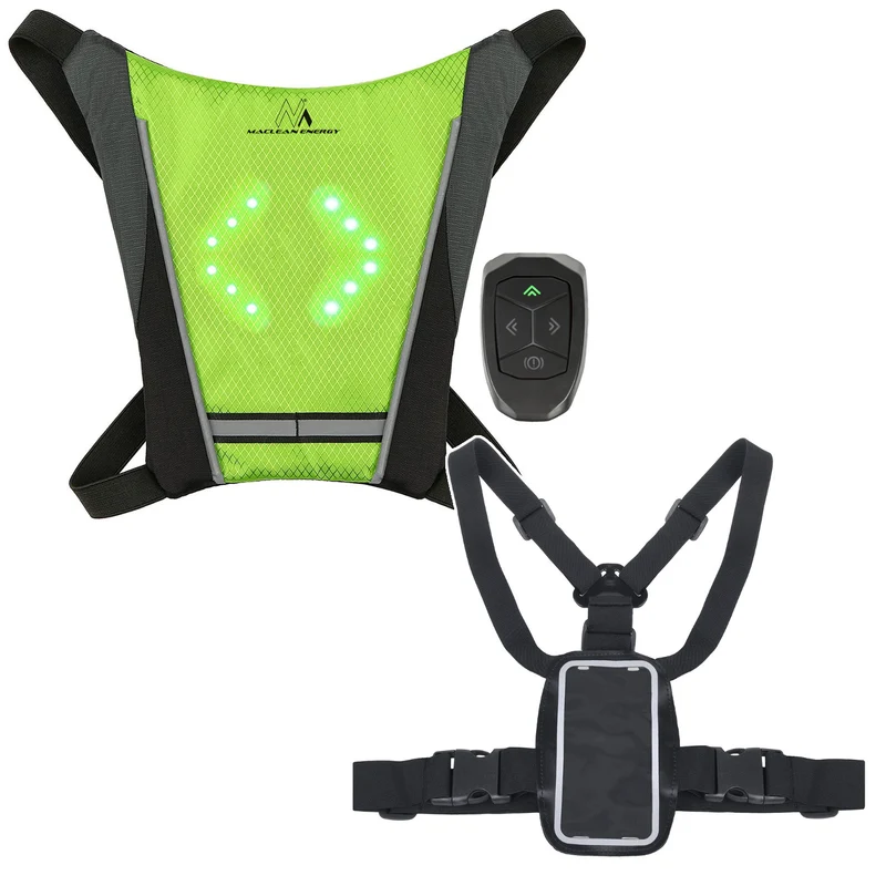 Sac à dos avec signal LED, télécommande, étanchéité : télécommande IPx5, sac à dos IPX2 + bretelles sportives pour téléphone Maclean, universelles, MC-446