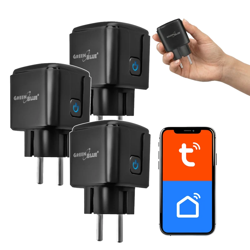 Prise WiFi GreenBlue à commande à distance, compatible Android/iOS/Alexa/Google Home, minuterie, wattmètre, max. 16 A/3 840 W, GB735 B, lot de 3