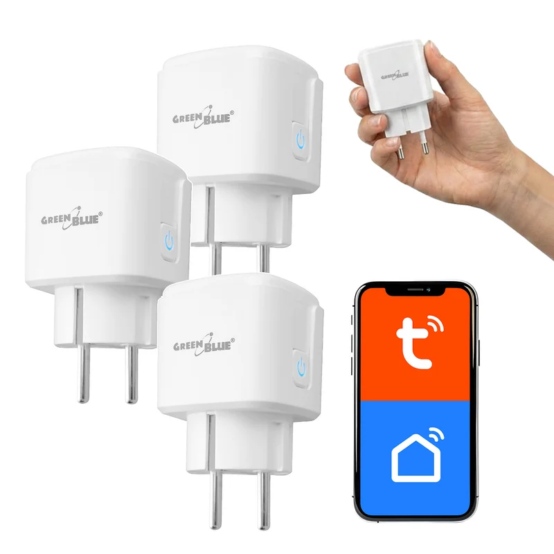 Prise WiFi GreenBlue à commande à distance, compatible Android/iOS/Alexa/Google Home, minuterie, wattmètre, max. 16 A/3 840 W, GB735 W, lot de 3