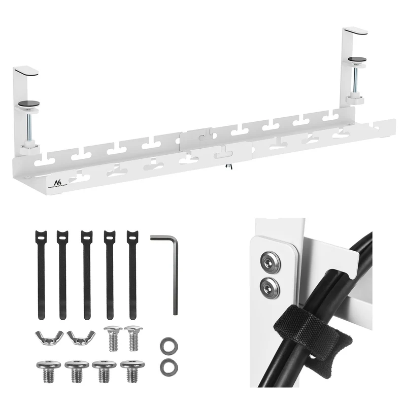 Range-câbles Maclean sous le bureau, charge max. 5kg, max. 728mm, blanc, MC-103 W