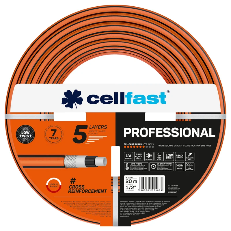 Tuyau d'arrosage Cellfast Professional, diamètre 1/2 pouce, longueur 20 m, 5 couches
