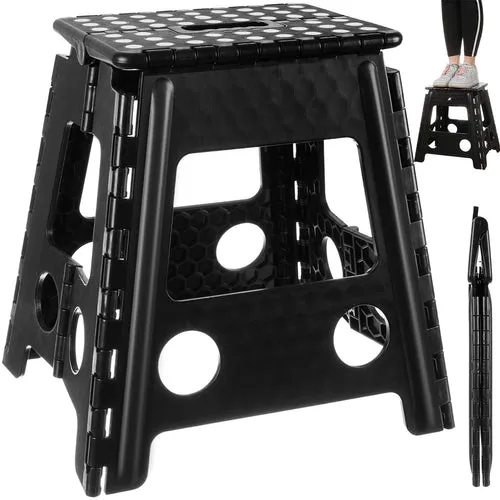 Opvouwbare Opstapkruk 39 cm – Inklapbaar Opstapje met Antislip, Draaggreep en 100 kg Draagvermogen – Zwart Wit