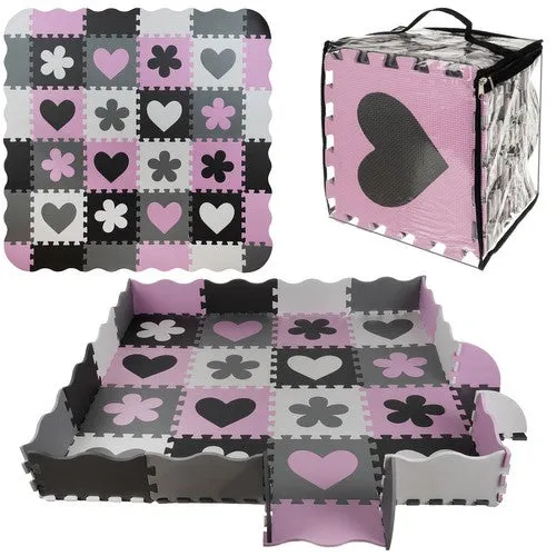 Kruzzel Speelmat Puzzelmat 36-delig XXL – EVA Foam – Zwart/Roze – Antislip & Waterdicht – Met Verwijderbare Elementen – Inclusief Speelboxfunctie