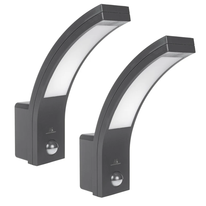 Détecteur de mouvement Maclean Lampe LED, détecteur de mouvement PIR, gris, 10W, IP54, 750lm, blanc neutre (4000K) MCE244 GR, 2 pièces