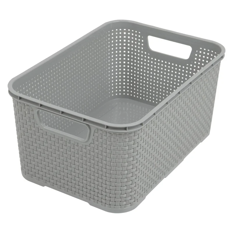 BranQ Panier de rangement 7L en rotin gris avec poignées