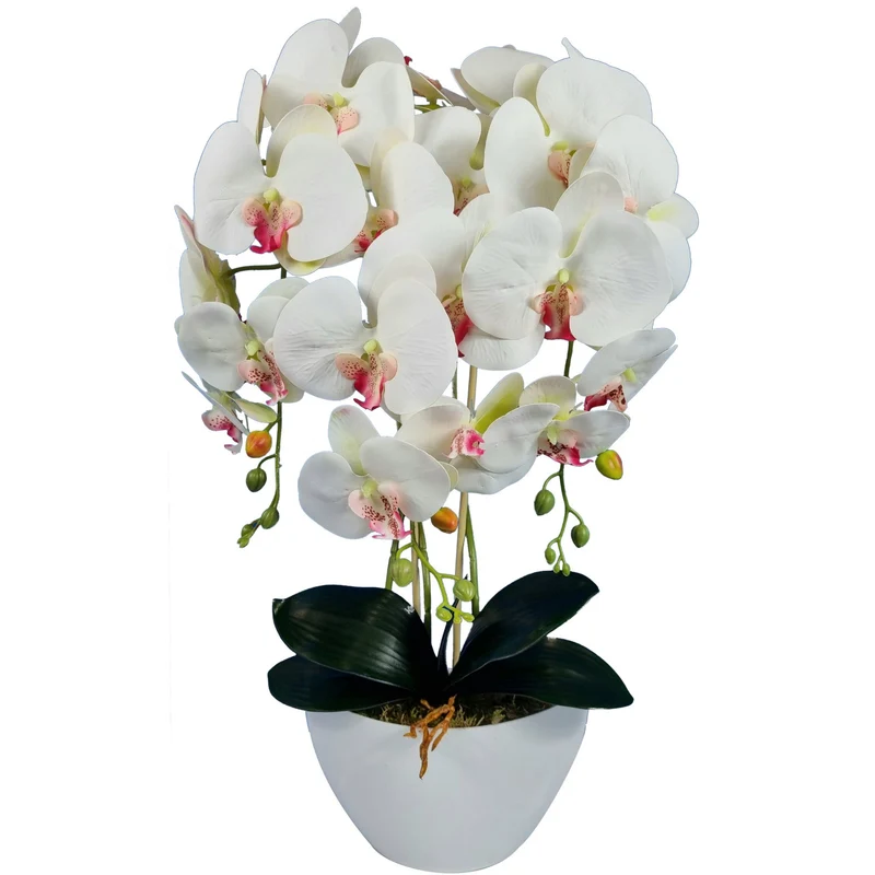 Orchidée artificielle Damich, blanche, cœur rose, en caoutchouc, 3pgb2
