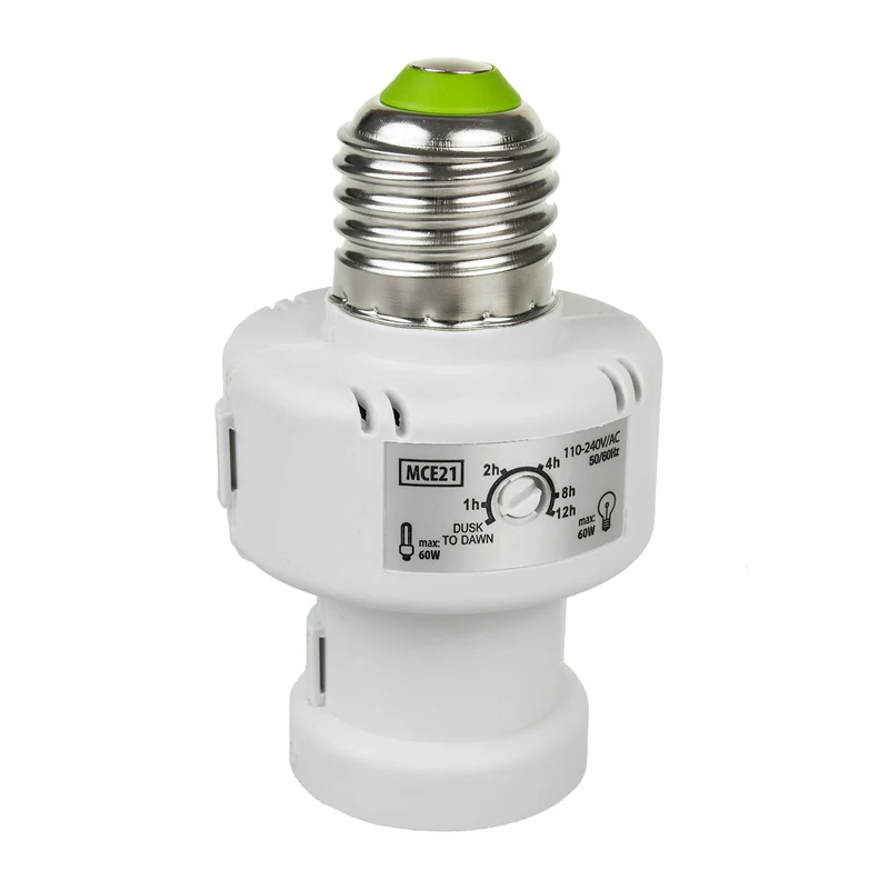 Support d'ampoule Maclean, E27, max. 100W, avec détecteur crépusculaire, minuterie, blanc, MCE21W