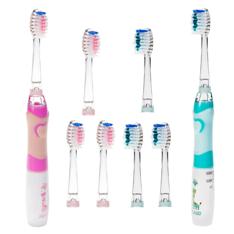 Brosse à dents sonique pour enfants SEAGO, rose, 3 embouts, SG-977 Rose + Brosse à dents sonique pour enfants SEAGO, verte, 3 embouts, SG-977 Verte