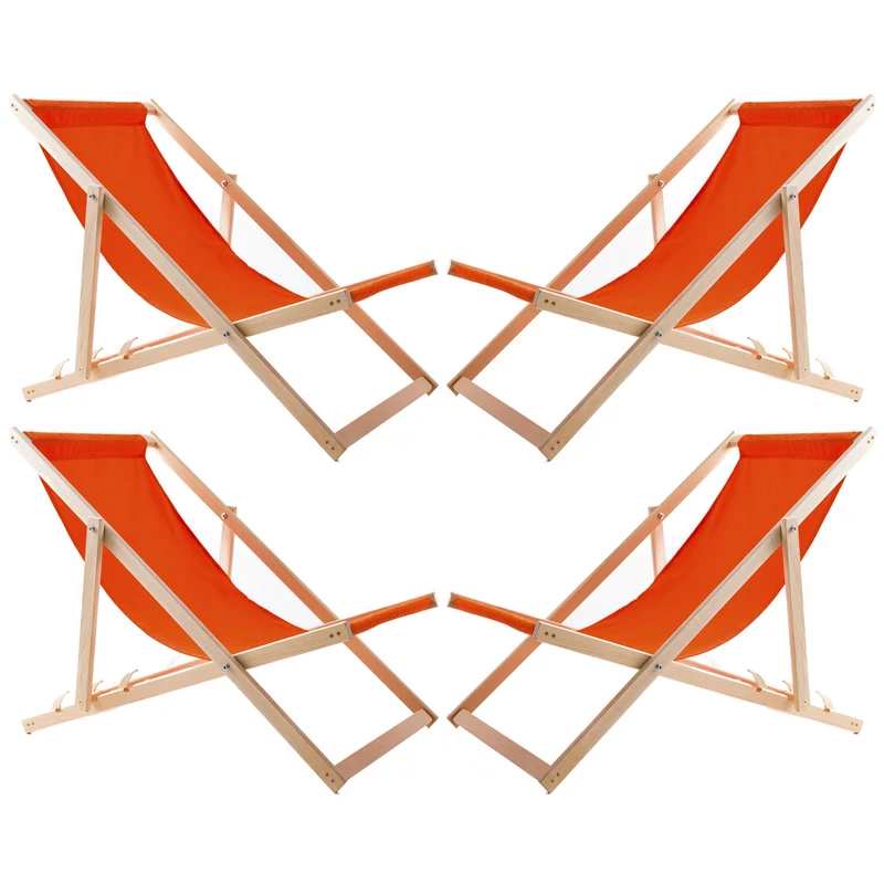 Ensemble de quatre chaises longues, orange, Woodok, assemblées
