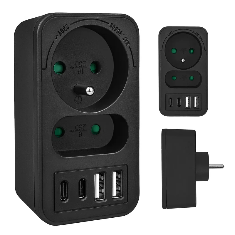 Prise de courant Maclean x2 + 4xUSB, splitter avec 2 prises, 2xUSB A, 2xUSB C PD 20W, 1x16A + 1x6A, MCE249 F/B