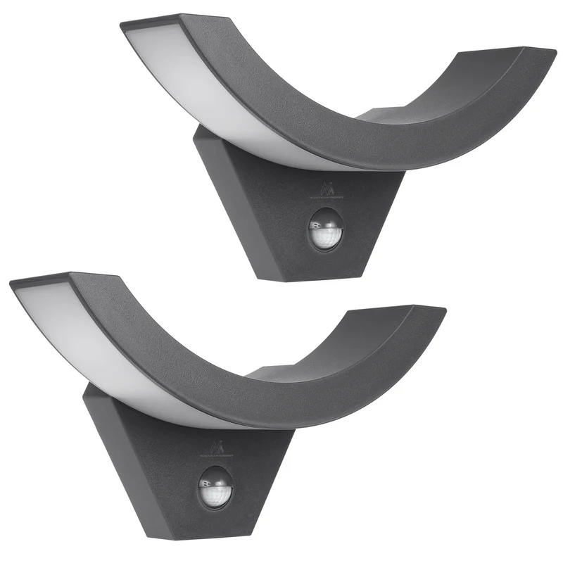 Lampe LED avec détecteur de mouvement Maclean, détecteur de mouvement infrarouge, couleur grise, 10 W, IP54, 800 lm, MCE290 GR, lot de 2