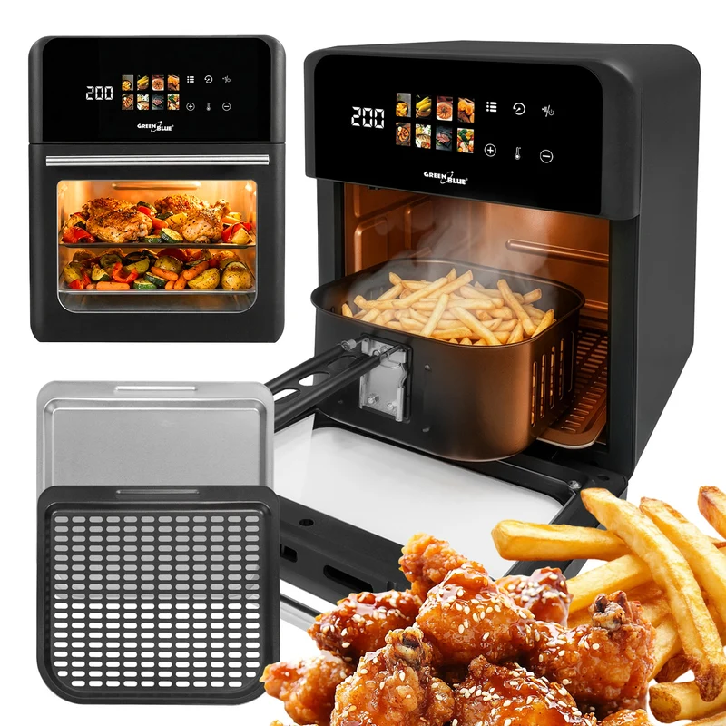 Friteuse sans huile AIR FRYER GreenBlue, puissance 1800 W, capacité 10 l, 8 programmes, accessoires, minuterie, GB950