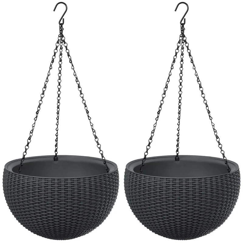 Pot suspendu Keter Sphere Planter, couleur anthracite, lot de 2