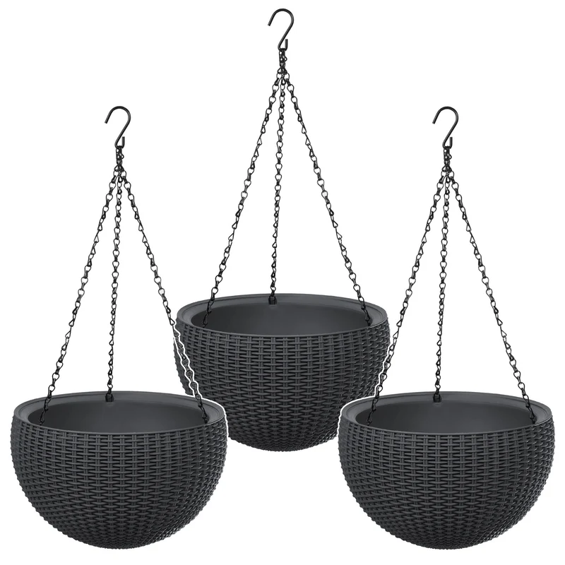 Pot suspendu Keter Sphere Planter, couleur anthracite, lot de 3