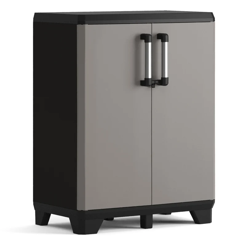 Armoire basse Keter, étagères réglables, structure renforcée, couleur : gris/noir, Pro