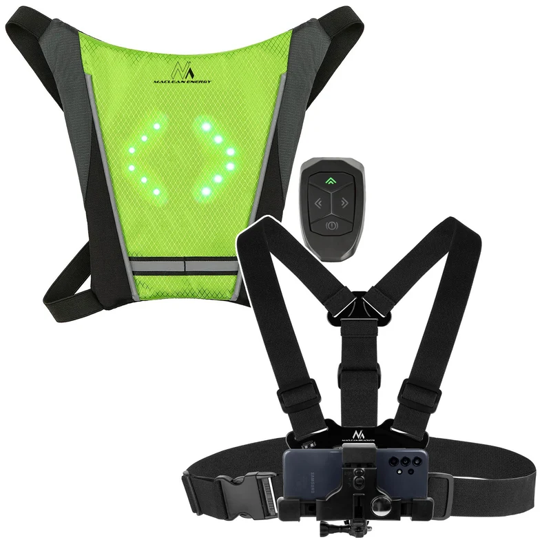 Sac à dos avec signal LED, télécommande, étanchéité : télécommande IPx5, sac à dos IPX2 + harnais sport pour téléphone Maclean MC-445