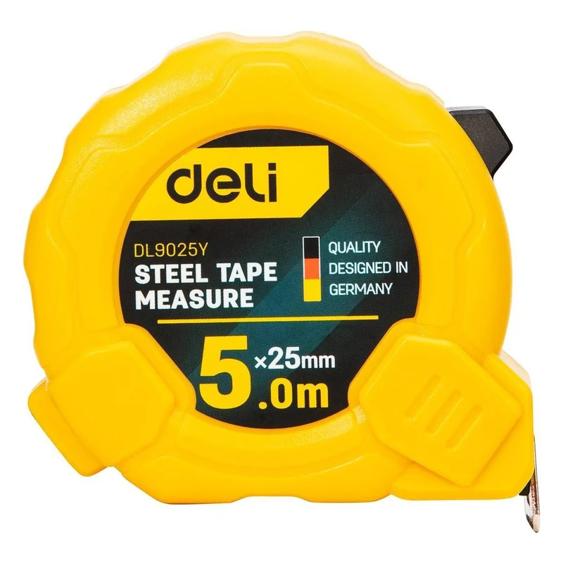 Deli Tools Stalen Meetlint 5m/25mm Rolmaat EDL9025Y (Geel) [Gereedschappen - Deli]
