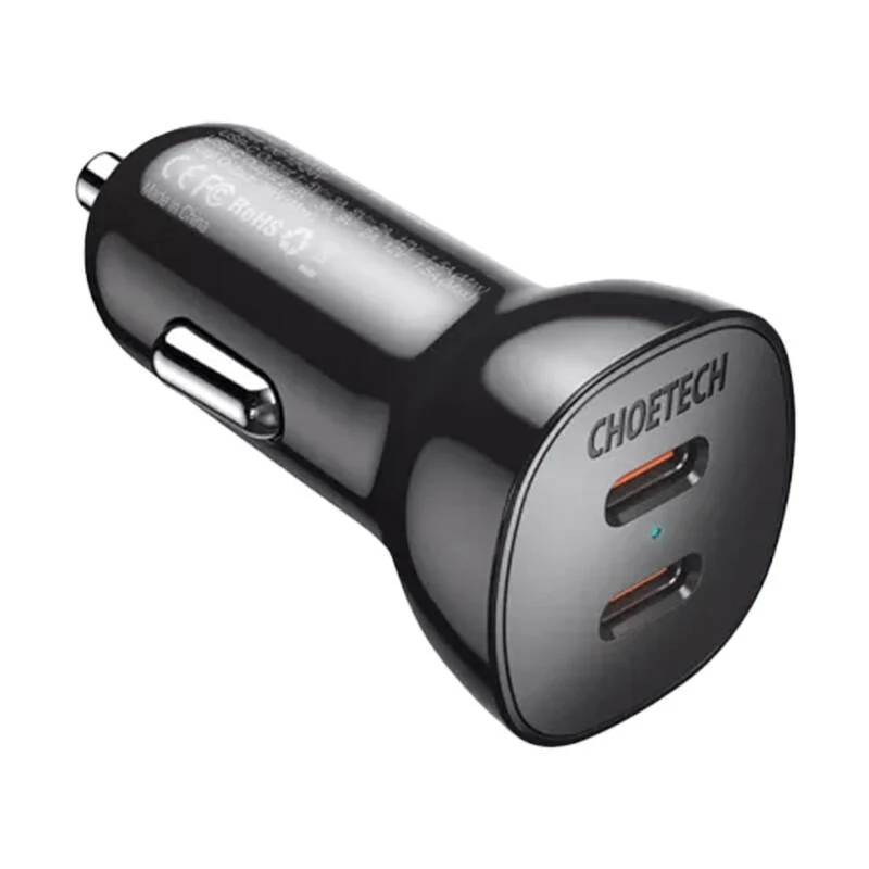 Choetech Autolader Telefoon 2x USBC 40W PD 3.0 12/24V Zwart