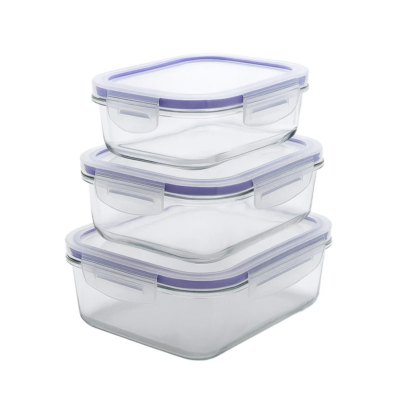 Set de 3 récipients alimentaires Practic, capacité 0,6, 1 et 2 l, couvercles avec clips