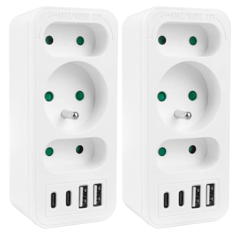 Prise de courant x3 + 4xUSB Maclean, répartiteur 3 prises, 2xUSB A, 2xUSB C PD 20W, 1x16A + 2x6A, MCE248 F/W, 2 pièces