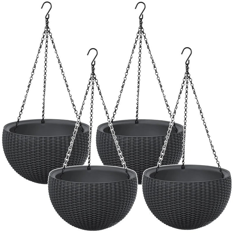 Pot suspendu Keter Sphere Planter, couleur anthracite, lot de 4