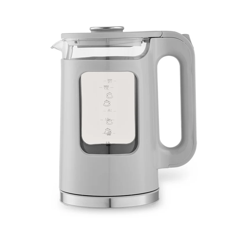 Bouilloire électrique en verre Maestro, capacité 1,7 L, puissance 2200 W, indicateur de niveau d'eau, éclairage LED, socle pivotant, couleur grise, MR-065-GREY