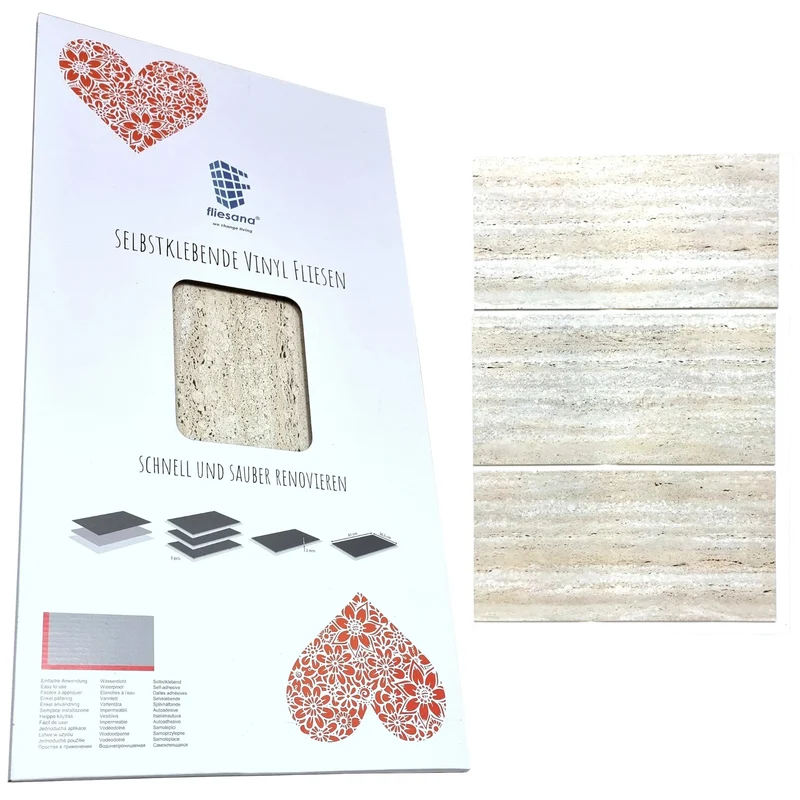 Fliesana carreaux de sol et de mur autocollants, lot de 3, imperméables, design pierre naturelle