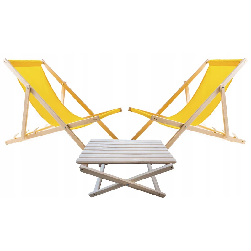 Lot de 2 chaises de plage, jaunes + table basse en bois Woodok