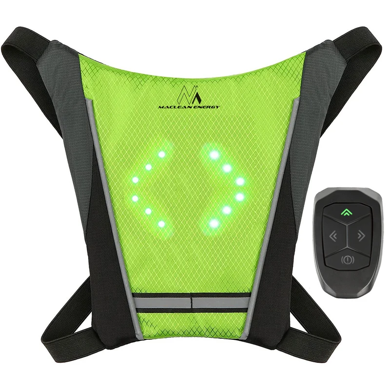 Gilet / sac à dos LED Maclean, avec télécommande, piles MCE420 Lithum 3.7V 500mAh, 2xCR2032, étanche : télécommande IPx5, gilet IPX2
