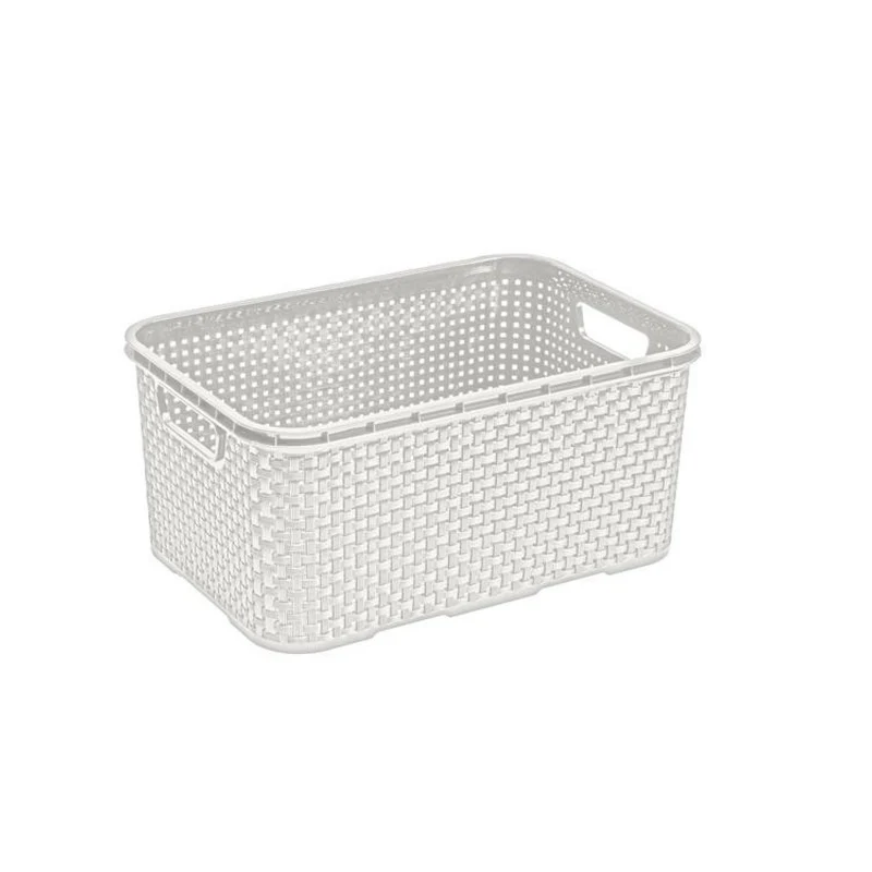 BranQ Panier de rangement 7L en rotin blanc antique avec poignées