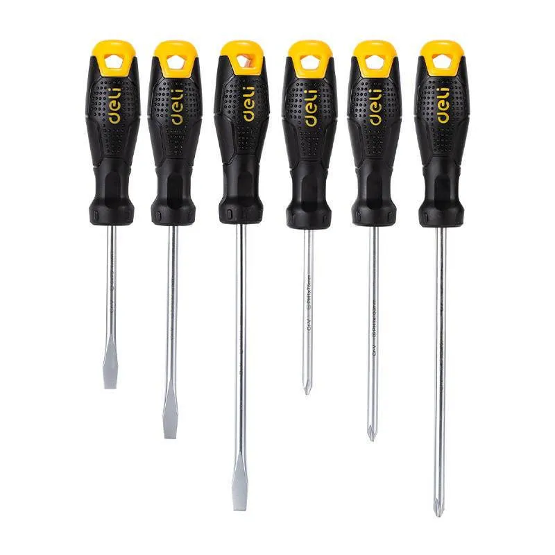 Deli Schroevendraaierset 6-delig met Magneet [Gereedschap - Tools EDL620006] (Zwart en Geel)