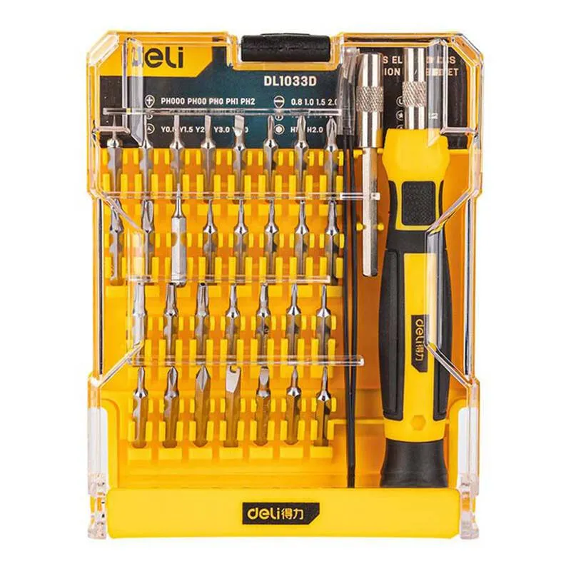 Deli Precisie Schroevendraaierset 33-delig [Gereedschap - Tools EDL1033D] (Geel)