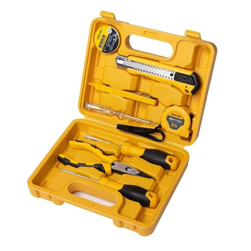 Deli 8-delige Tools Huishoudelijke Gereedschapset Koffer (EDL1008J ) Geel [Gereedschap - Deli]