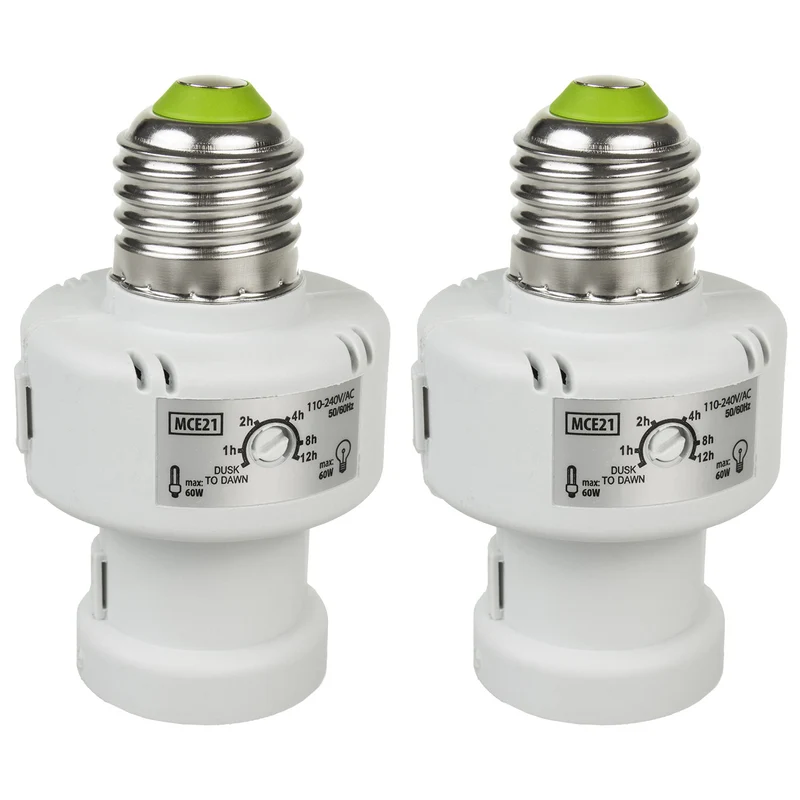 Support d'ampoule Maclean, E27, max. 100W, avec détecteur de crépuscularité, minuterie, blanc, MCE21W, 2 pièces